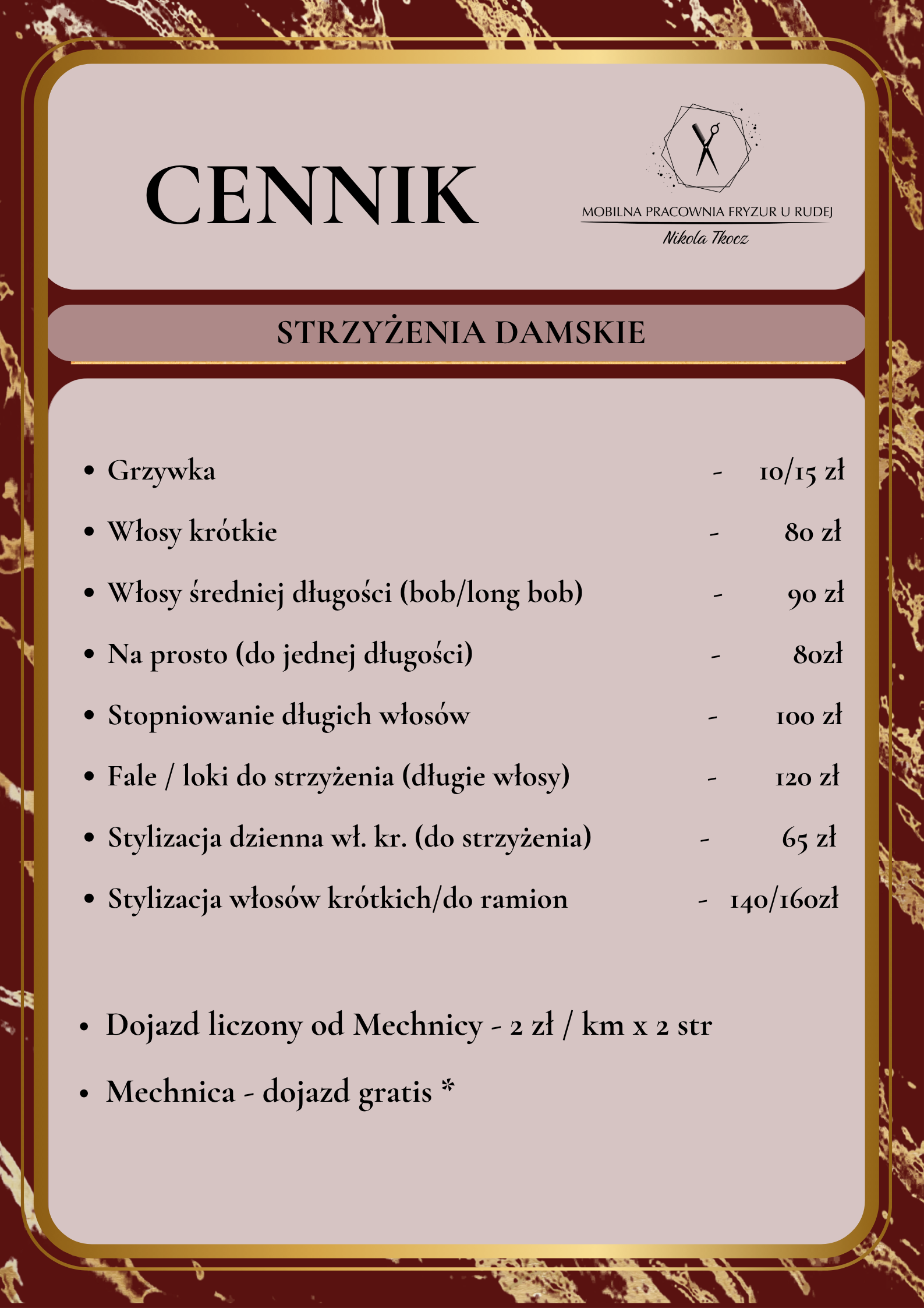 Cennik damski